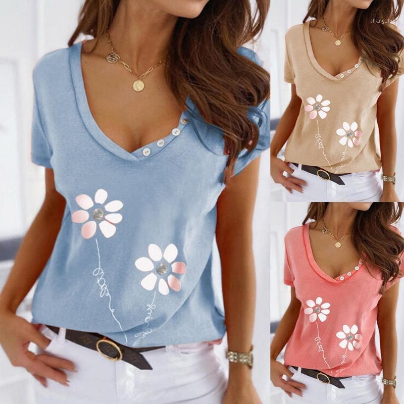 Women' T-Shirt 2021 Women Summer Flower Print Tops Solid Color Printing V-neck Short-sleeve For Fashion Cotton Plus Size Clothing, Sky blue
Women' T-Shirt 2021 Women Summer Flower Print Tops Solid Color Printing V-neck Short-sleeve For Fashion Cotton Plus Size Clothing, Sky blue