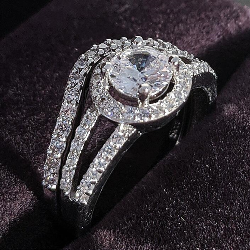 2022 Choucong Brand Wedding Rings Luxury Jewelry 925 Sterling Silver Round Cut White Topaz CZ Diamond Gemstones Eternity Party Women Bridal Couple Rin