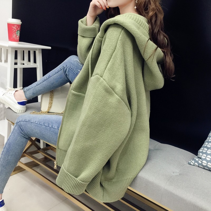 Very Fairy Sweater Cardigan Women Short Top Autumn And Winter Clothing Korean Loose Hooded Coat Thick 210427