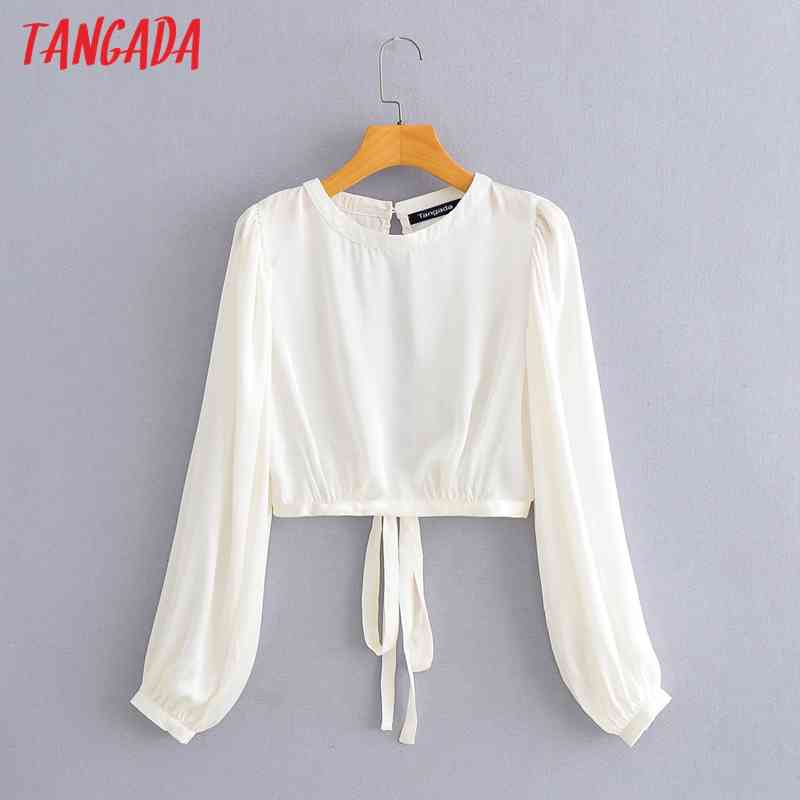 Women Retro Satin Crop Backless Long Sleeve Summer Chic Female Sexy Slim Shirt Tops YI11 210416