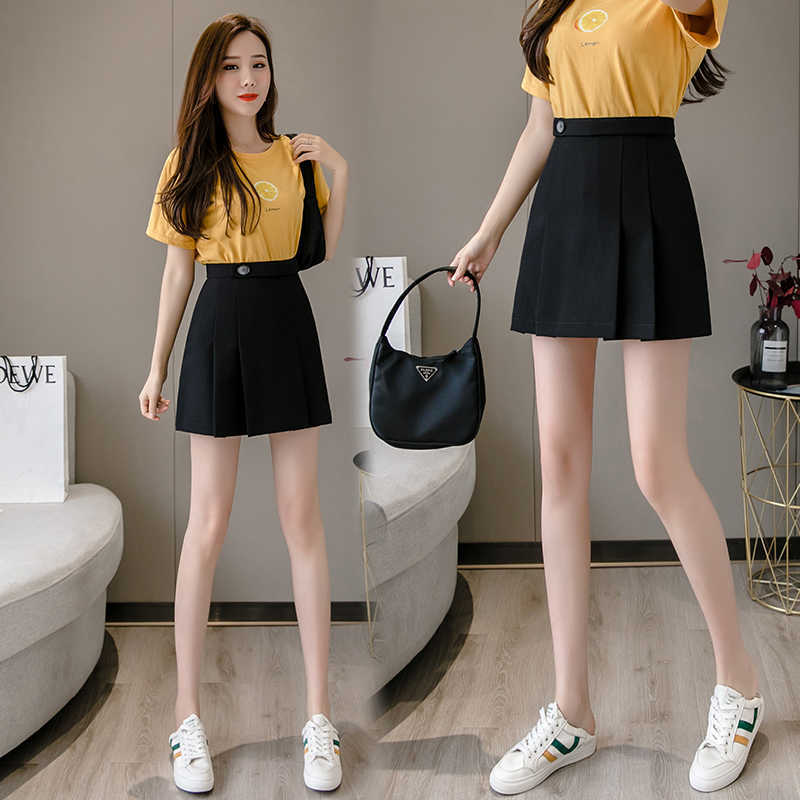 FTLZZ High Waist Women Mini Pleated Skirt Casual Spring Summer Female Singel Button Short s Ins Ladies Black Pink 210621