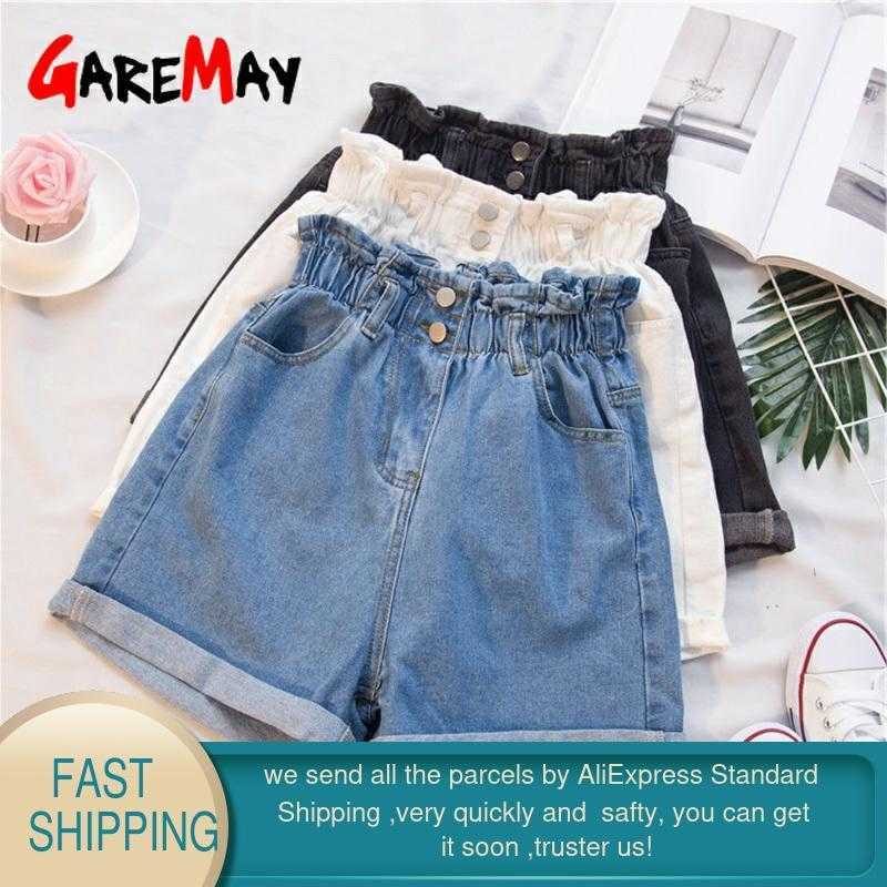 Garemay Women's Denim Shorts Large Size Summer 5Xl High Waist Elastic Harem Ruffle Jeans For Women Xxxl 210714