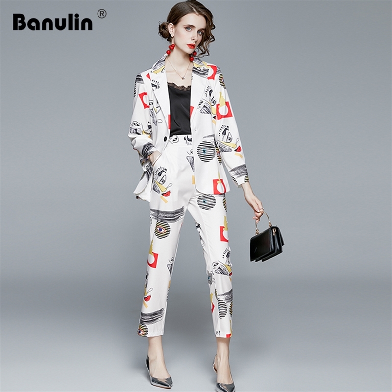 Banulin Runway Designer Woman Pants Suit Set Women's Single Button Cartoon Painting Blazers High Waist Long 210603, Design and color
Banulin Runway Designer Woman Pants Suit Set Women's Single Button Cartoon Painting Blazers High Waist Long 210603, Design and color