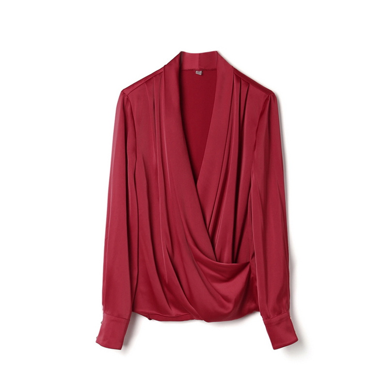 Black Ruched Spring Shirt For Women V Neck Long Sleeve Casual Solid Blouse Female Fashion Clothing Style 210524