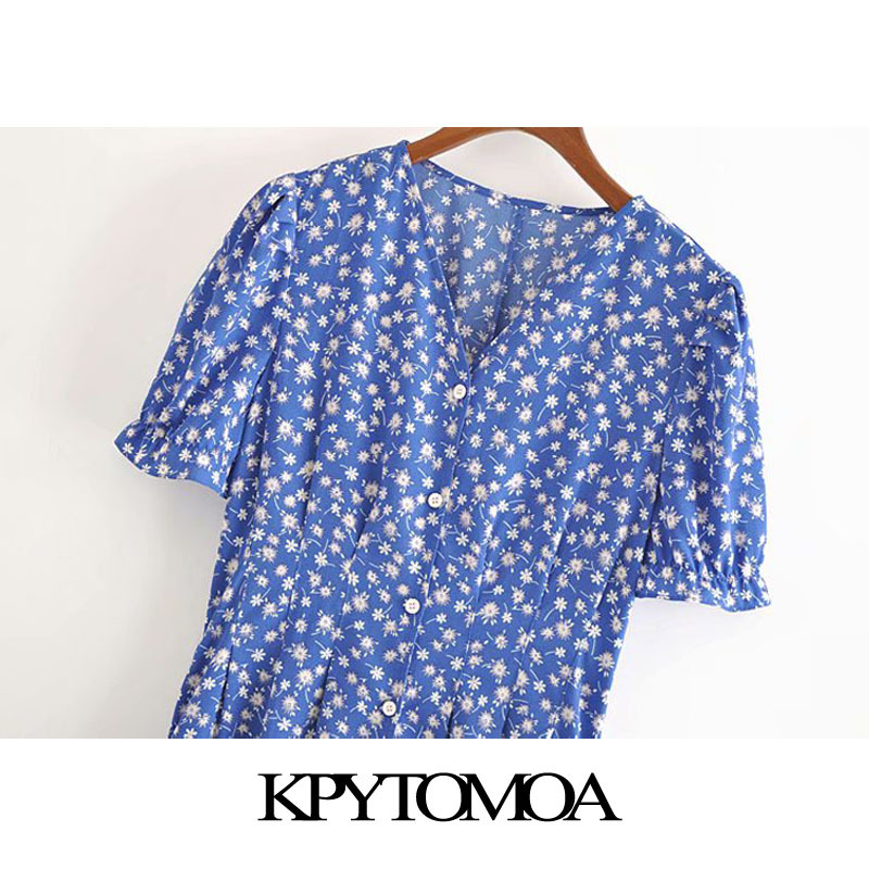 Women Chic Fashion Floral Print Button-up Midi Dress Short Sleeve Side Pockets Female Dresses Vestidos 210420