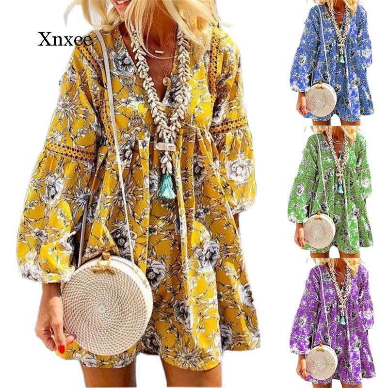 Summer Women Bohemian Floral Print Long Sleeve Mini Dresses Sexy V Neck Casual Loose Elegant Boho Holiday Beach Dress 2021, Blue
Summer Women Bohemian Floral Print Long Sleeve Mini Dresses Sexy V Neck Casual Loose Elegant Boho Holiday Beach Dress 2021, Blue