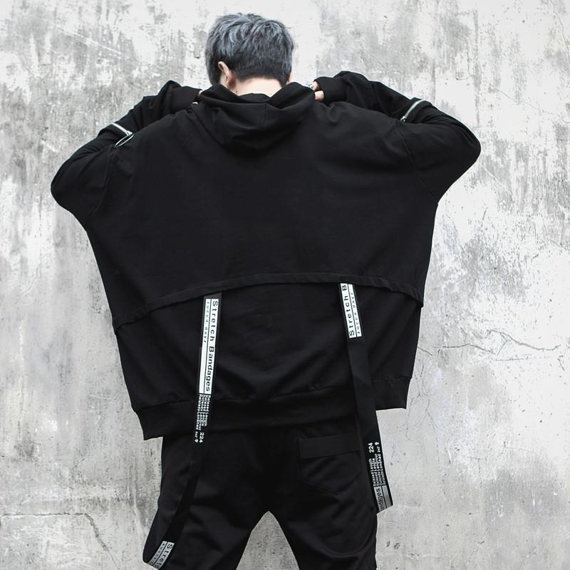 Autumn Winter Street Hip Hop Techwear Oversized Hoodie Men Sleeves Zipper Vintage Casual Sweatshirts Gothic Kpop Sweat Homme Men's Hoodies &