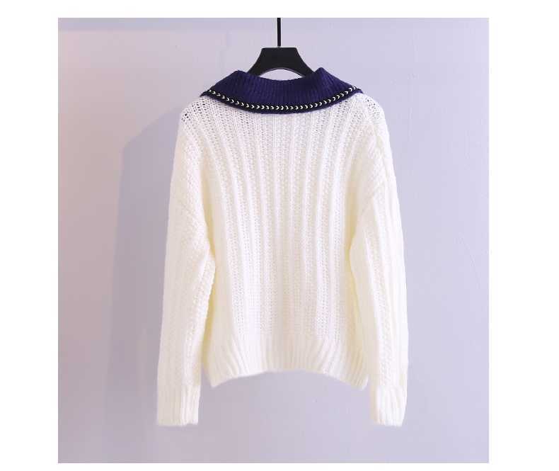 H.SA Women Autumn Sweater and Cardigans Turn Down Collar White Knit Cardigans Button Pearl Elegant Cardigan and Jumpers 210716