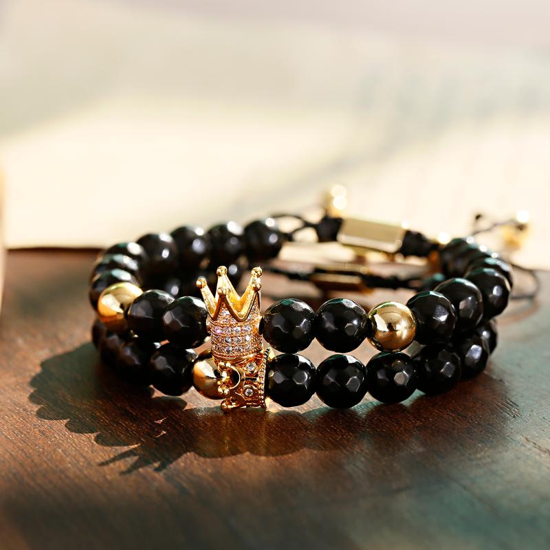 Beaded, Strands 8MM Luxury Zircon Crown Black Agate Stone Charm Bracelet Handmade Copper Beads Women's Bangles Jewelry Gift
Beaded, Strands 8MM Luxury Zircon Crown Black Agate Stone Charm Bracelet Handmade Copper Beads Women's Bangles Jewelry Gift