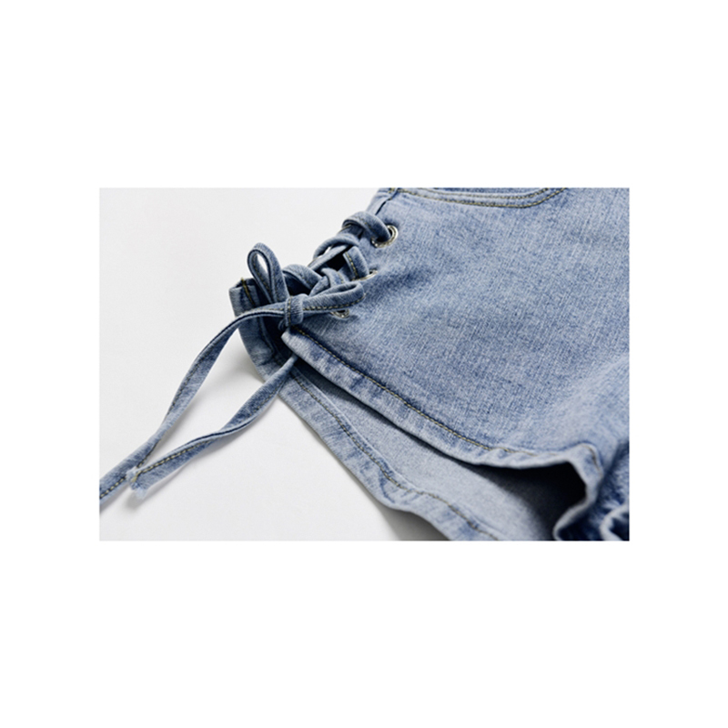 Summer High Waist Wide Leg Jeans Shorts Casual Blue Denim Both Side Tie Mini Short Sexy Female 210430