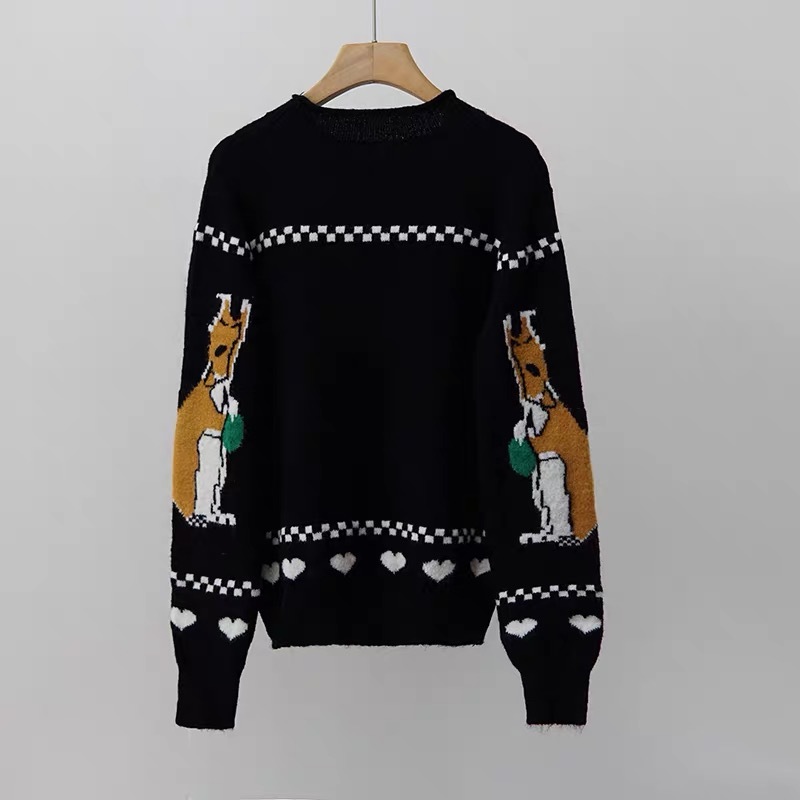 Pullover Sweater Women Cartoon Print Striped Loose Knitted Pull Femme Jumper Crop Mujer suéteres Autumn 210421