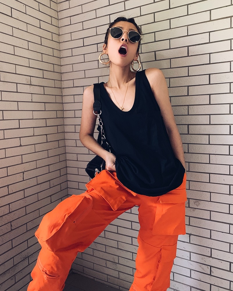 Fashion Orange cargo pants women joggers high waist Camouflage streetwear pocket loose capris trousers 210521