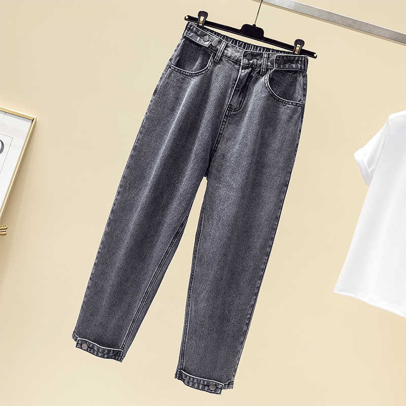 Jeans For Women Autumn High Waiste Loose Softener Anklelength Mom Denim Harem Pants 100kg 210922
