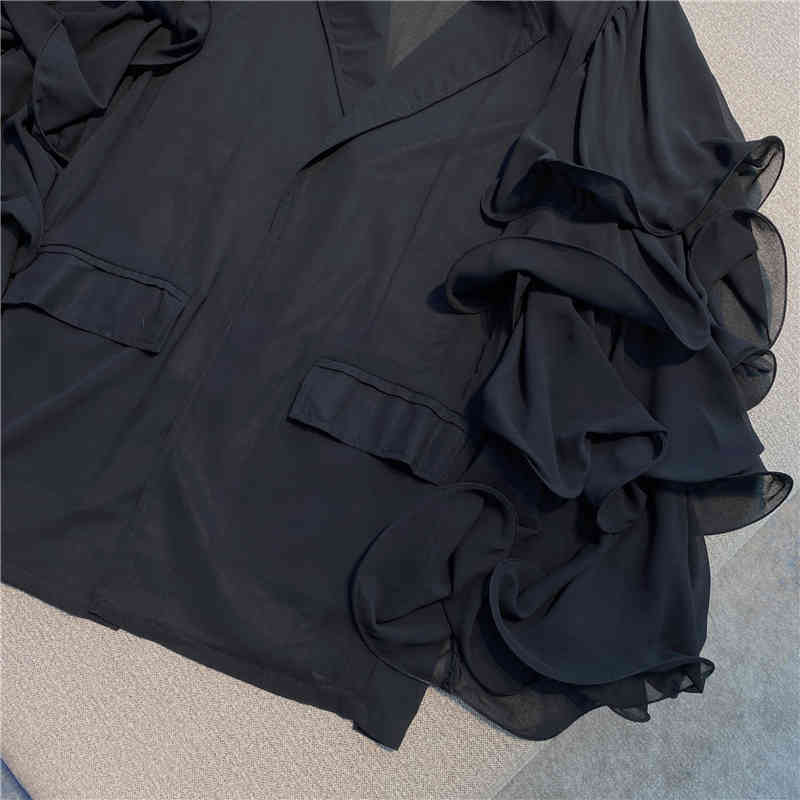 Loose Patchwork Ruffle Blouse For Women Notched Long Sleeve Casual Korean Shirt Female Fashion Clothing 210524