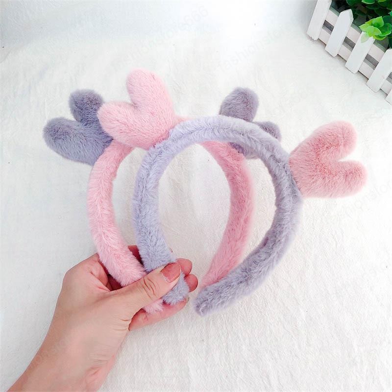 Cute Sweet Love Headband Korean Style Plush Hit Color Head Hoop Girls Autumn Winter Furry Headwear Hair Accessories