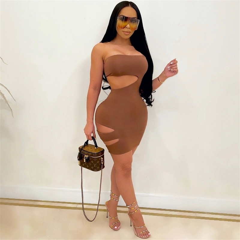 Sexy Women Strapless Hollow Out Bodycon Summer Dress Sleeveless Backless Mini Lady Bandage Club Party es Vestidos 210522