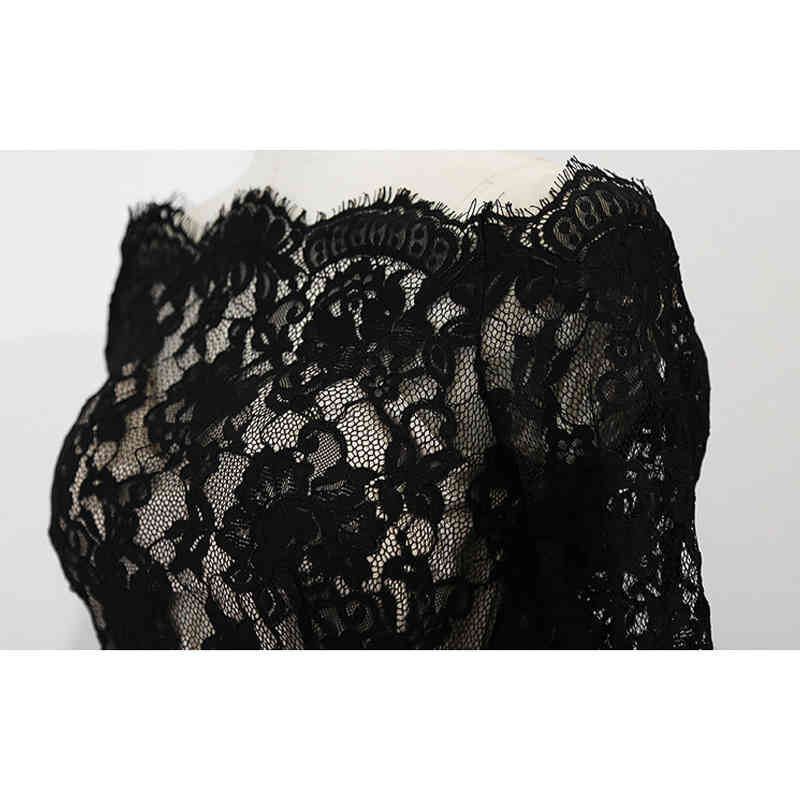 Women's Solid Color Off Shoulder Dresses 3/4 Sleeves Lace Knee Length Package Hip Work Wear Long Dress D11001X 210416