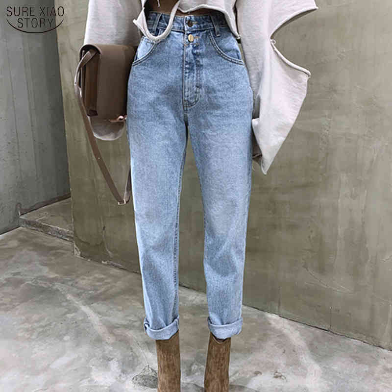 Vintage High Waist Women Pants Stright Streetwear Fashion Loose Female Denim Buttons Zipper Ladies Jeans 10394 210417