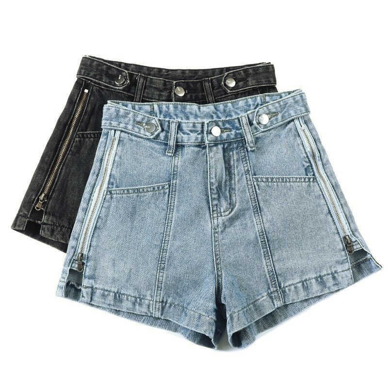 Summer Cotton Loose Slim Denim Women Shorts Jeans Letter Zipper Female Style Wide Leg High Waist Short Pants 210616