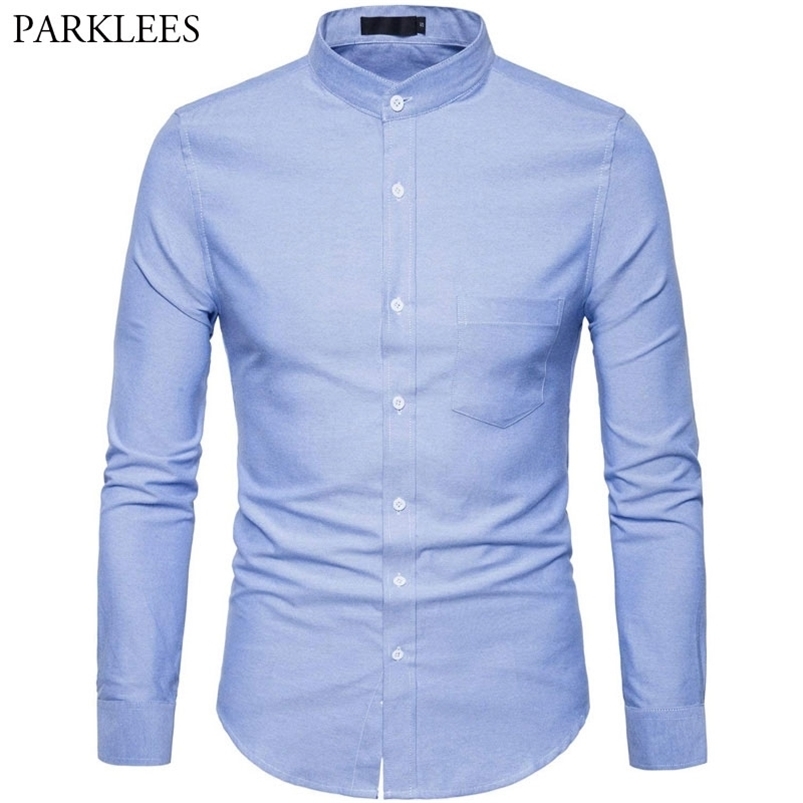Oxford Cotton Shirt Men Spring Casual Slim Fit Stand Collar Mens Dress Shirts Long Sleeve Solid Chemise Homme Army Green 210721, Black stand collar
Oxford Cotton Shirt Men Spring Casual Slim Fit Stand Collar Mens Dress Shirts Long Sleeve Solid Chemise Homme Army Green 210721, Black stand collar