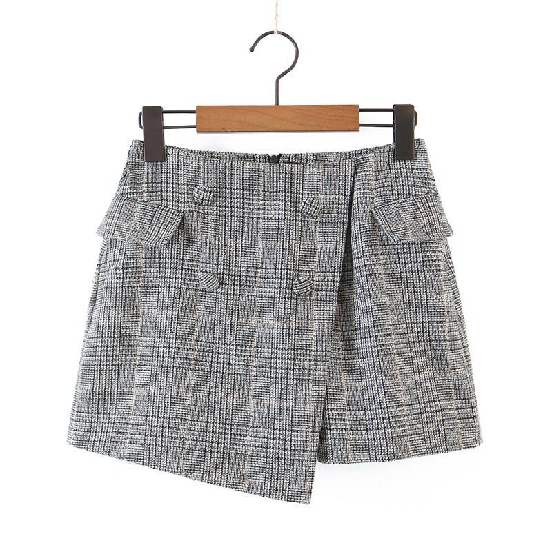 Spring Vintage Office Ladies Double-breasted Plaid Short Suit Jacket Cropped Tops + High Waist Mini Skirts Women 210514