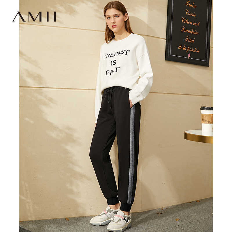 Minimalism Winter Fashion Pants Sport Causal Elastic Waist Fleece Patchwork Female Trousers Women's 12030409 210527