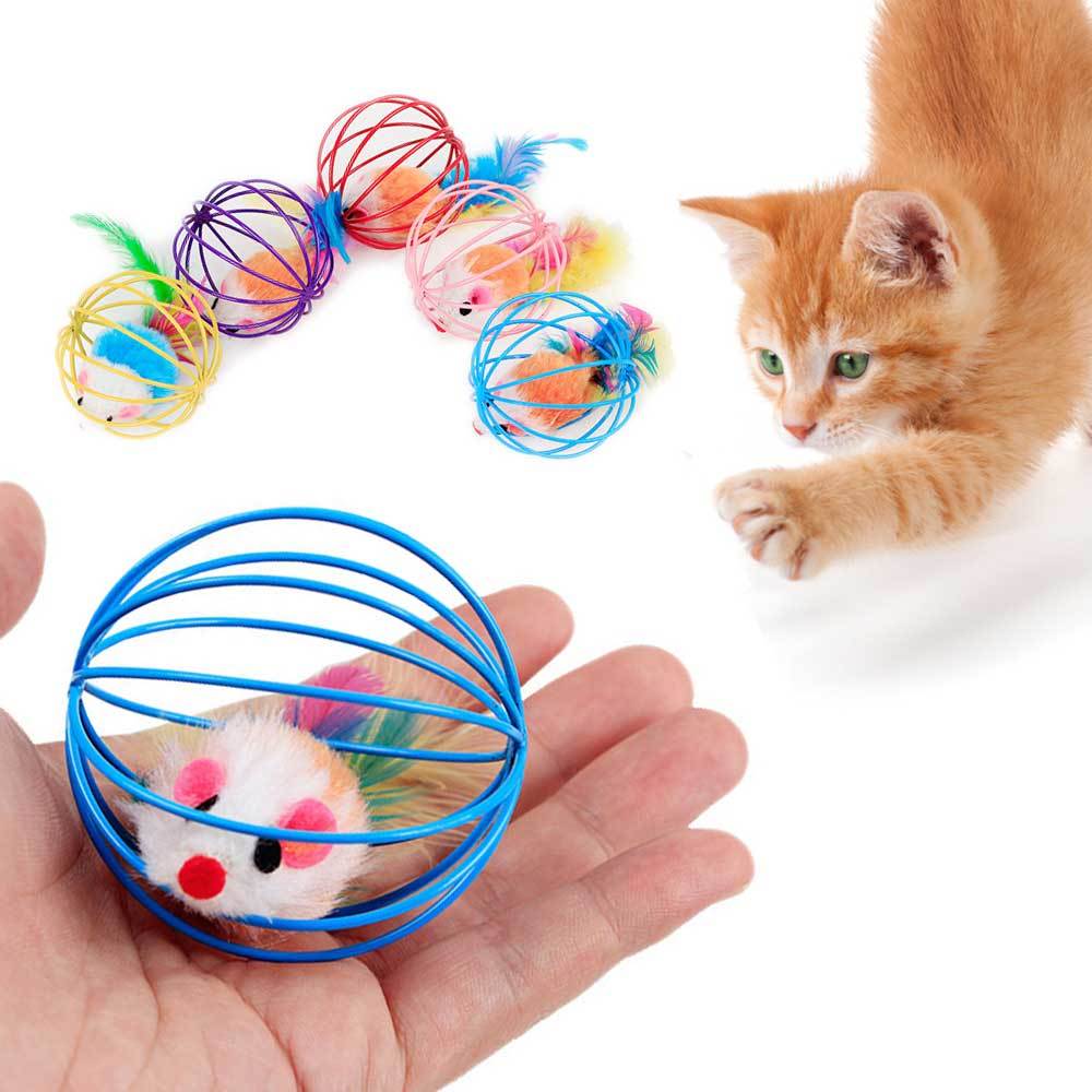 Cat Interactive Toy Scratch Ball Simulated Mouse Rat Mice Cage Plastic Artificial Colorful Kitten Teaser Pet Animal Supplies