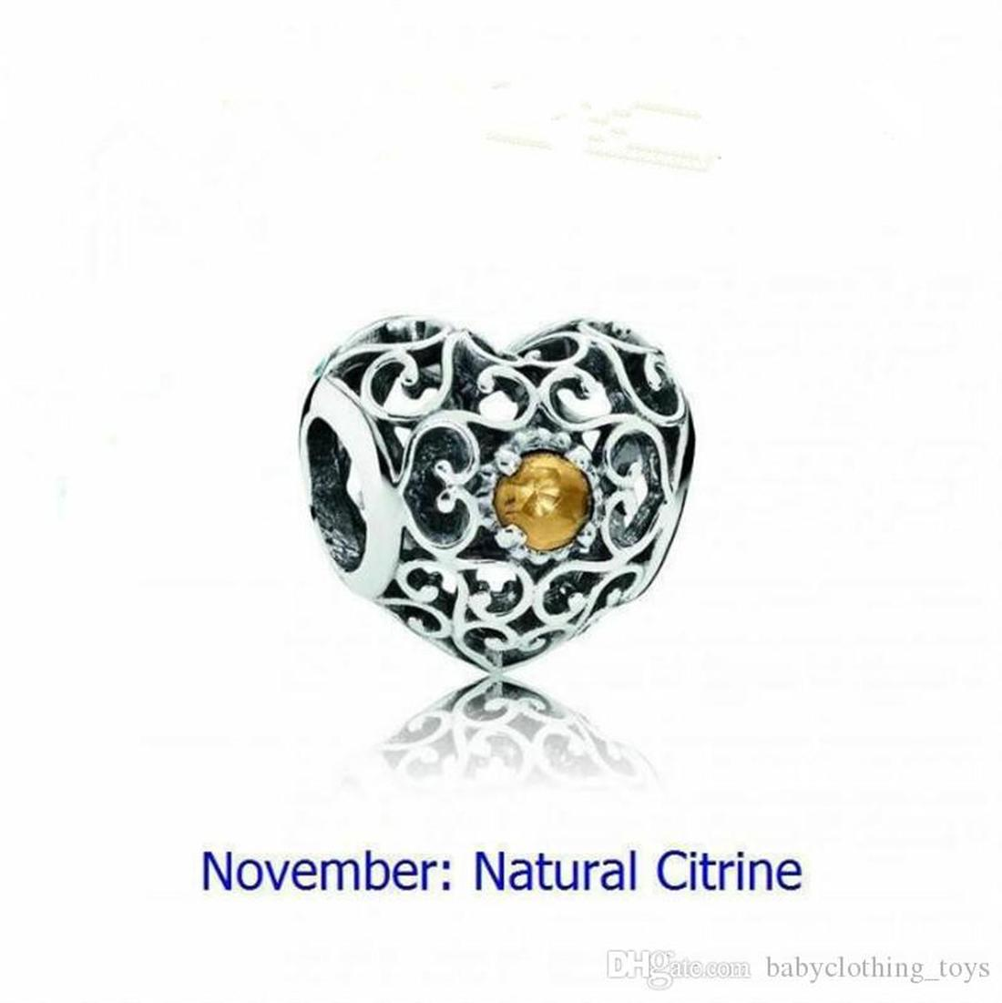 Fine jewelry Authentic 925 Sterling Silver Bead Fit Charm Bracelets Signature Heart Birthstone Bracelet Charm Safety Chain Pendant DIY beads