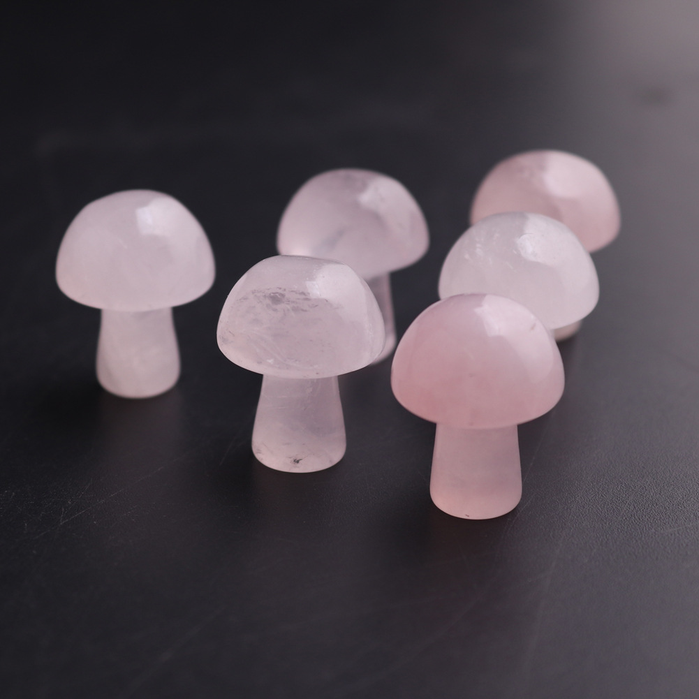 Mini Mushroom Statue Natural Stone Carved Decoration Rose Quartz Healing Crystal Gift Room Ornament Fish Tank Decor