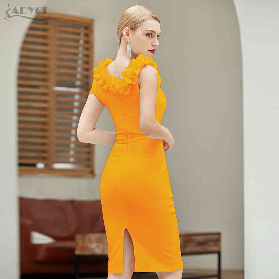 Summer Women Yellow Ruffles Club Bodycon Bandage Dress Sexy Sleeveless Celebrity Runway Party Dresses Vestidos 210423