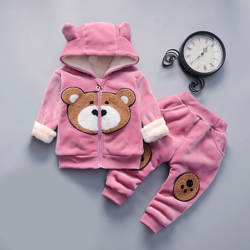 Baby Boys Winter Warm Outfits 2PCS Zipper Long Sleeve Jackets with Hat and Pants Kids Girls Cartoon Suits 210429