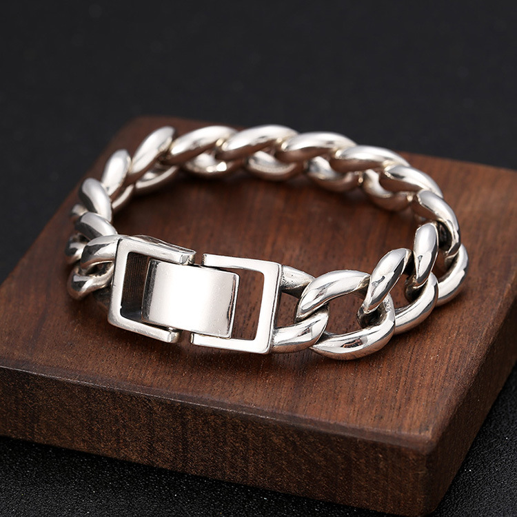 925 Sterling silver thick link chain men's bracelets American European antique handmade punk gothic designer luxury jewelry accessories gifts