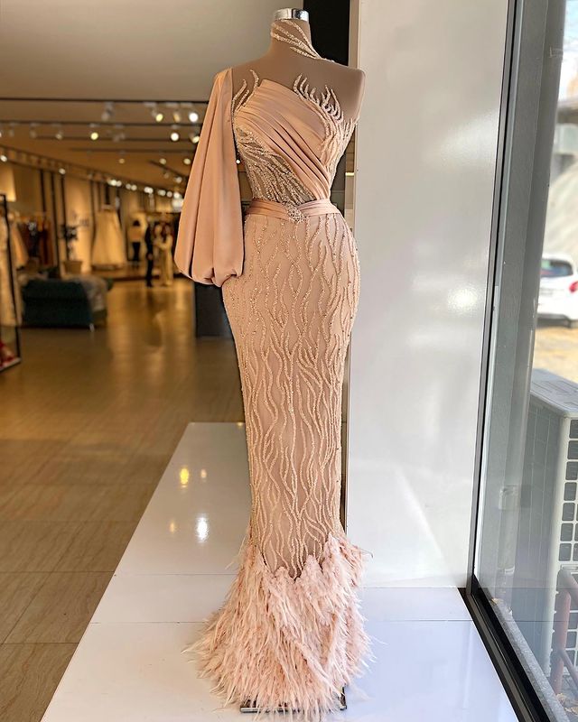 2022 Plus Size Arabic Aso Ebi Champagne Luxurious Mermaid Prom Dresses High Neck Beaded Evening Formal Party Second Reception Gowns Dress ZJ636