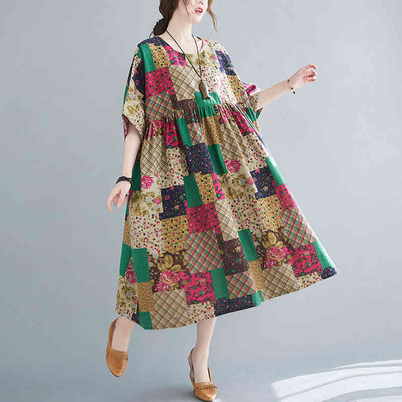 Johnature Plaid Vintage Loose Plus Size Summer Dresses Casual Mori Girl Half Sleeve O-Neck Ankle-length Women Dresses 210521, Green
Johnature Plaid Vintage Loose Plus Size Summer Dresses Casual Mori Girl Half Sleeve O-Neck Ankle-length Women Dresses 210521, Green