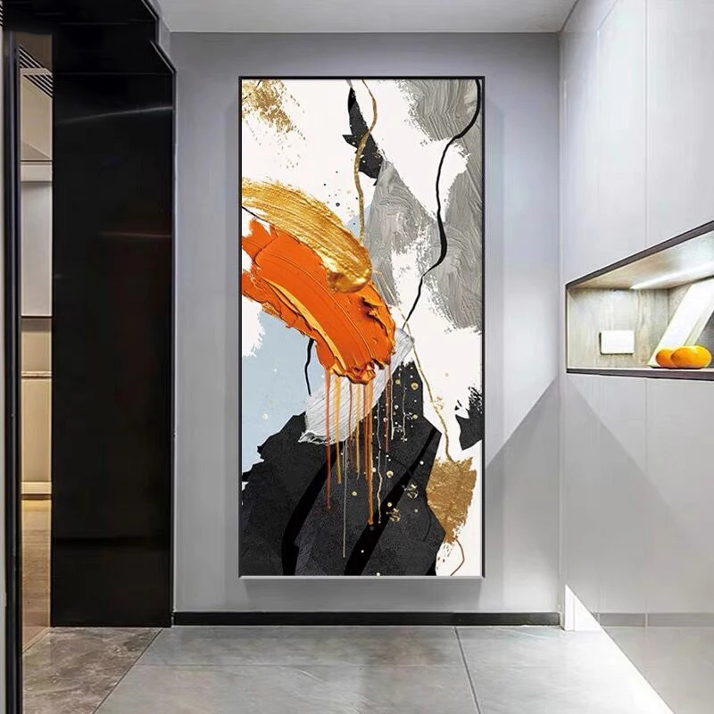 Print Oil Paintings Colorful Abstract Flowing Color Golden Canvas Painting Posters and Print Modern Decor Wall Art Pictures