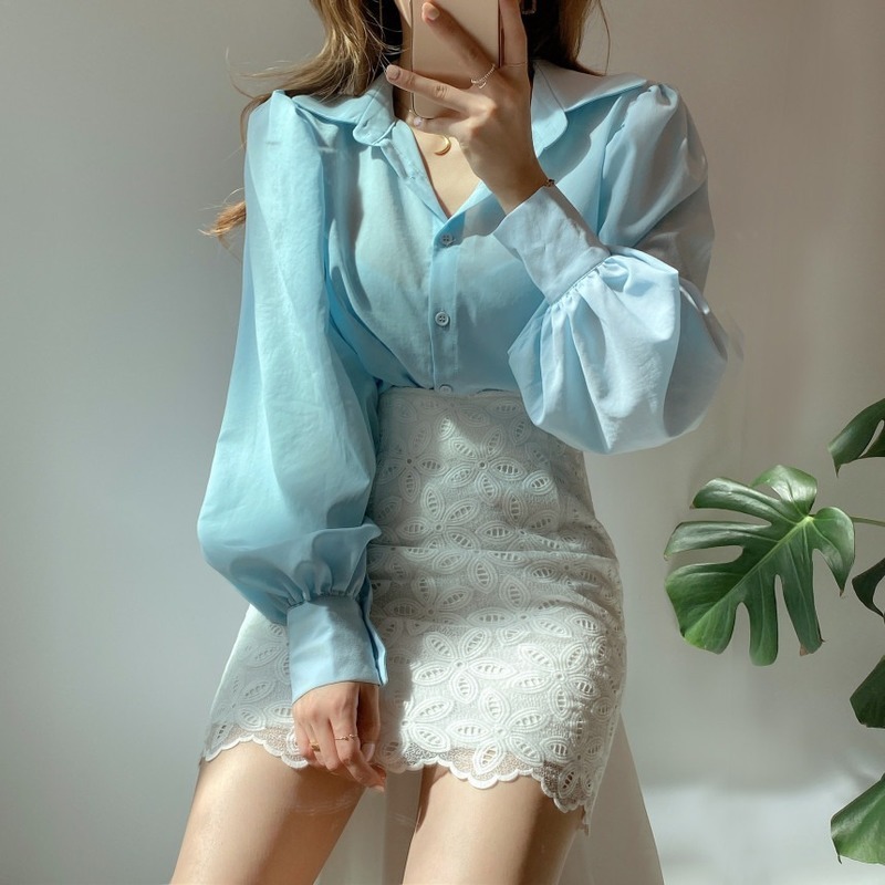 Korean Chic Solid Loose Women Blouse Turu-down Collar Button Long Sleeve Shirt Elegant Office Lady Tops Blusas Mujer 12492 210512