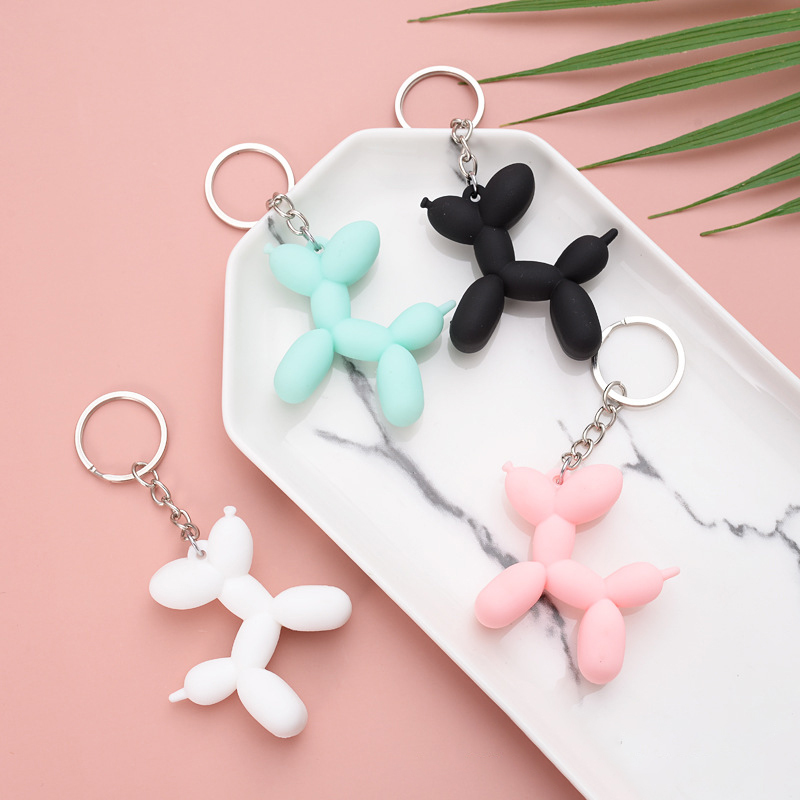 Colorful Balloon Dog Keychain for Man Soft Rubber PVC Cute Women Key Chain Car Ring Bag Pendant