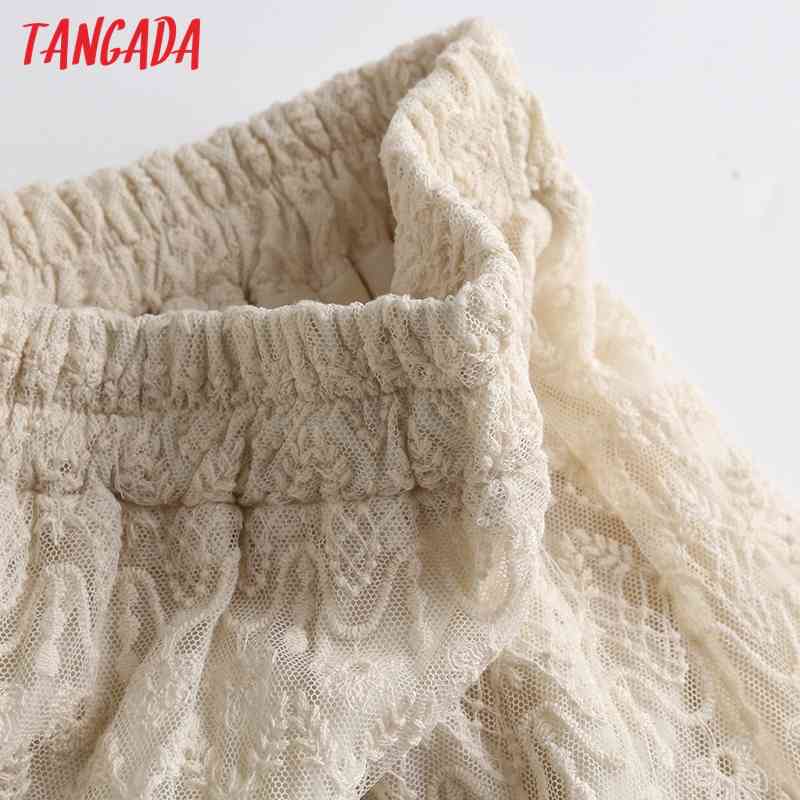 Women Vintage Lace Midi Skirt Faldas Mujer Strethy Waist Ladies Elegant Chic Mid Calf Skirts WF32 210416
