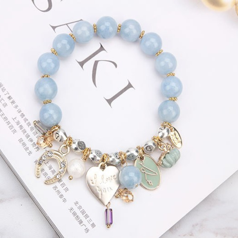 Popular Design Metal Charm Bracelet Womens Holiday Gift Natural Gemstone Strands Jewelry