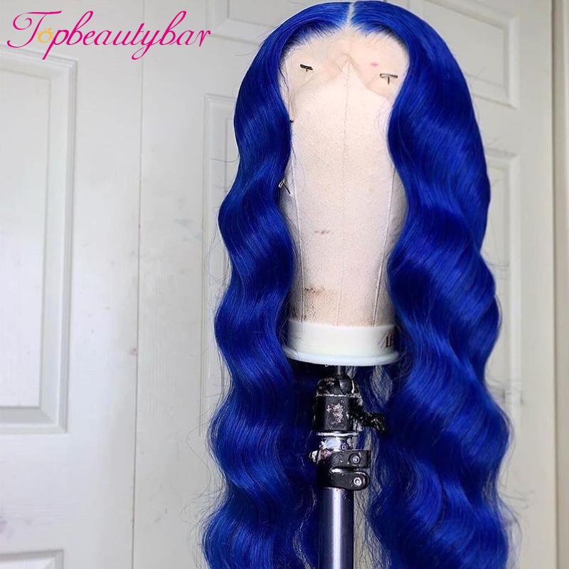 Wave Lace Front Wig Brazilian Colored Blue Human Hair Wigs Remy Pre Pluck For Women