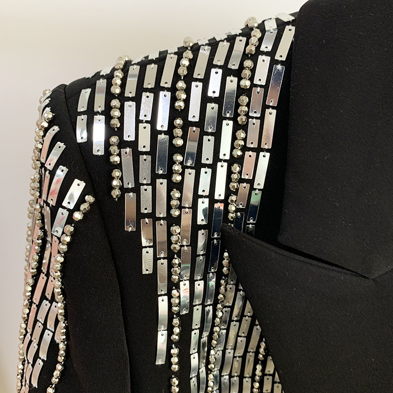 VGH Streetwear Patchwork Blazer For Women Notched Long Sleeve Sequined Rivet Slim Plus Size Blazers Female Fashion Clothes Style 210421