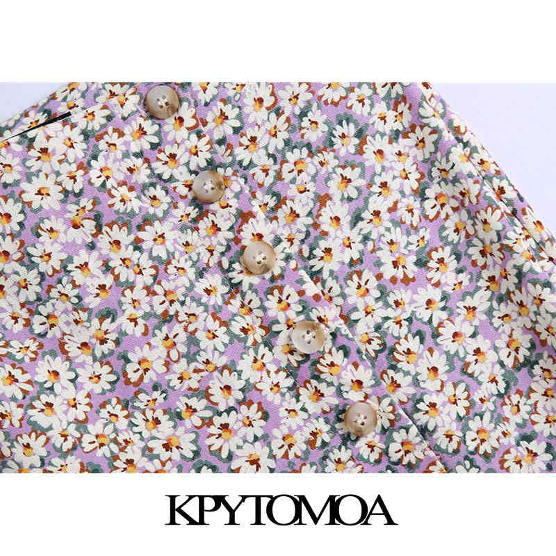 Women Chic Fashion With Buttons Floral Print Midi Skirt Vintage High Waist Vents Hem Female Skirts Mujer 210416