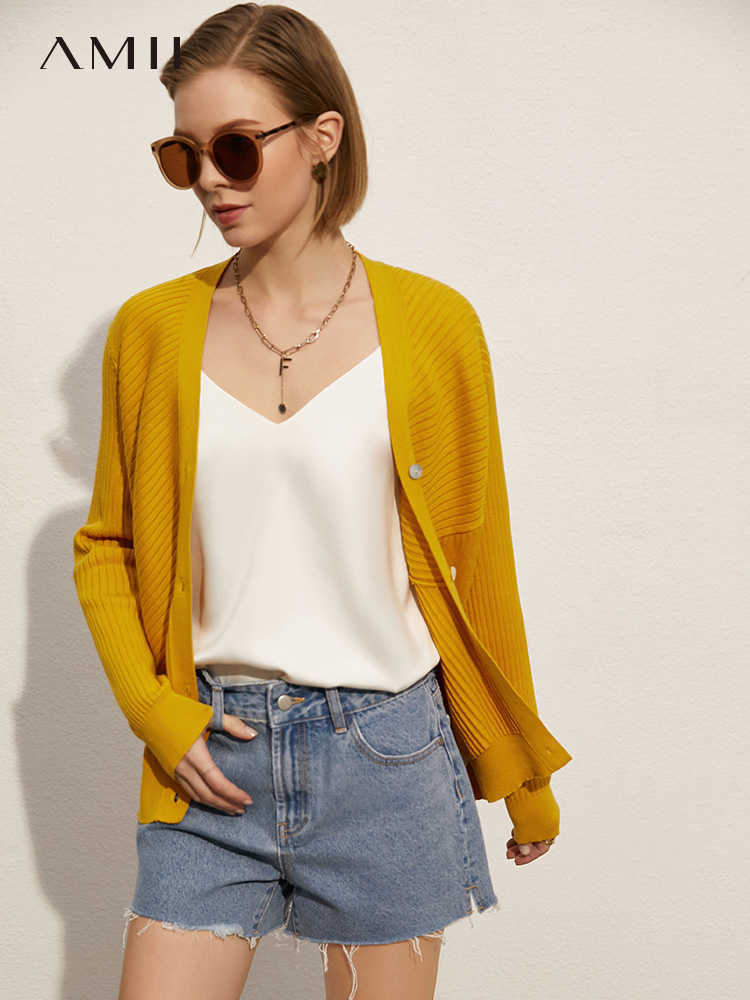 Minimalism Spring Fashion Women's Coat Causal Solid Vneck Stripe Single Breasted Cardigans For Women Tops 12130073 210527