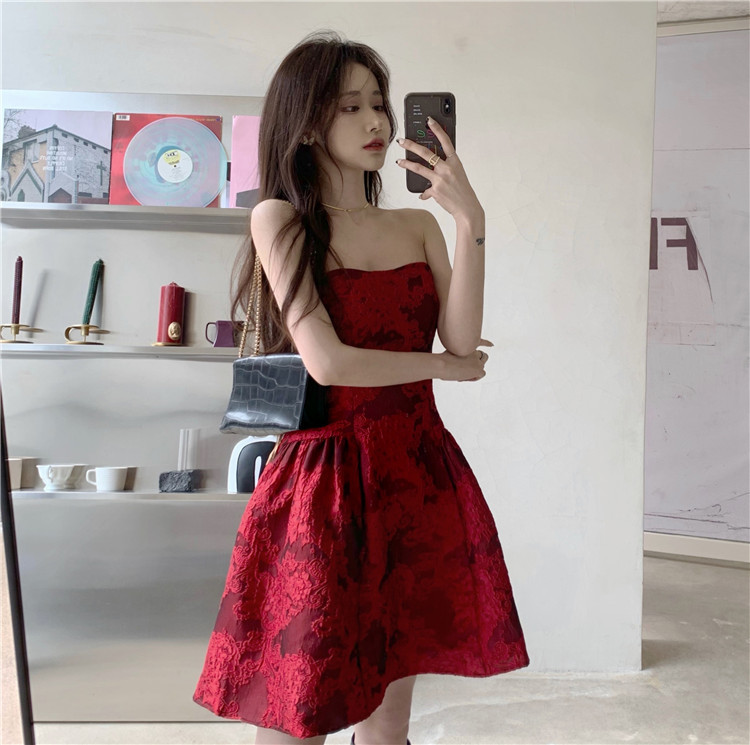 Sexy Strapless Party Dress Women Jacquard High Waist Ball Gown Club Backless Vestidos Summer Shoulderless Dresses 210519