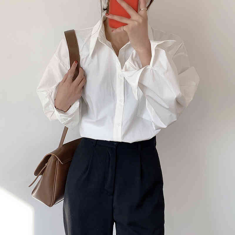 Korean Minimalist Solid Oversize Prom Comfortable All Match Casual Femme Stylish Tops Loose Women Chic Shirts 210421