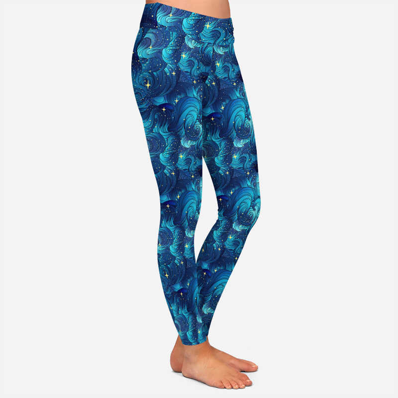 LETSFIND Fashion 3D Natural Texture Starry Ocean Clouds or Hair Print Girl Leggings High Waist Plus Size Elastic 211204
