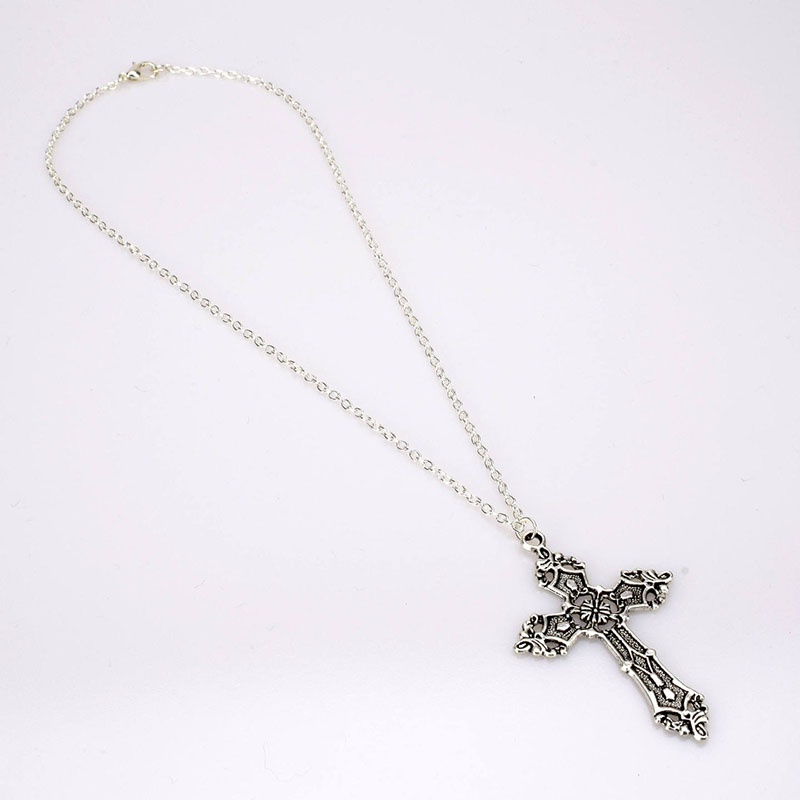 Vuntage Christ Baroque Cross Pendant Necklace Bohemian Style with Chain for Gift