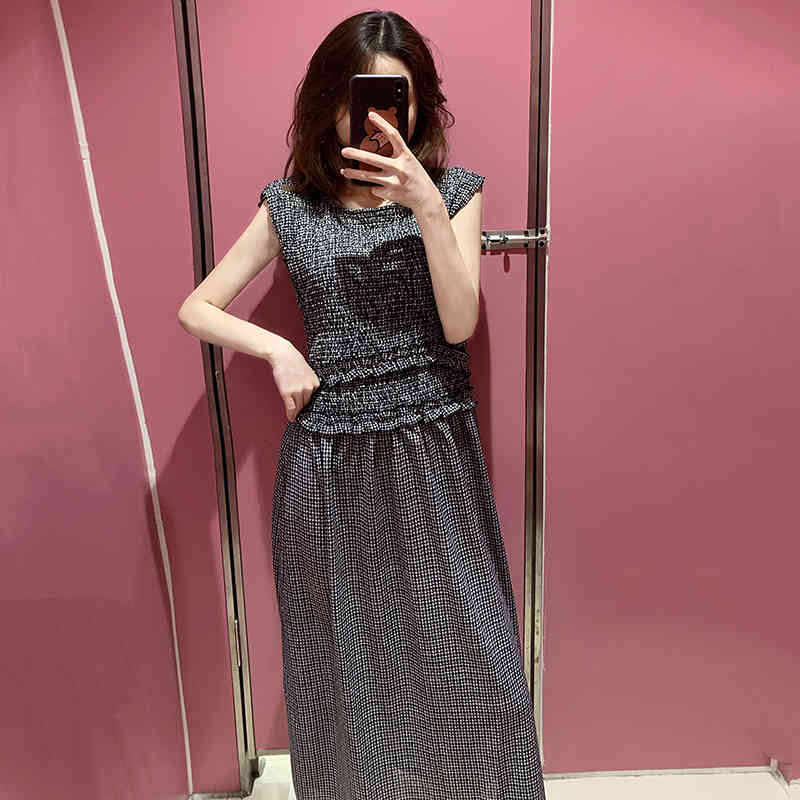 Fashion Printed Midi Dress Women O Neck Vintage Ruffles Summer Sleeveless Ladies A Line Party es Robe Femme 210515