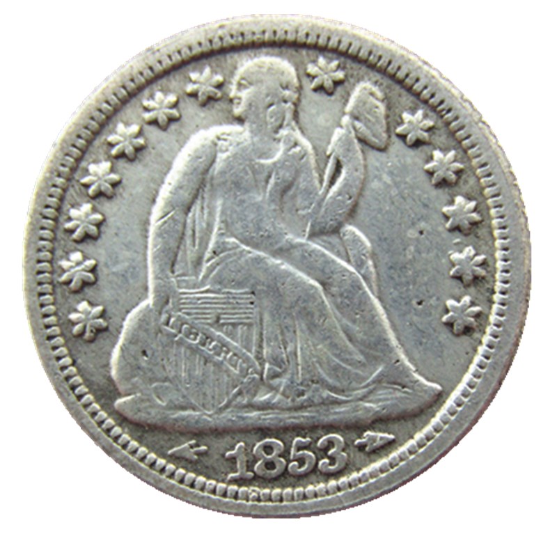 US 1853 P/S Liberty Seated Dime Silver Plated Copy Coin Craft Promotion Factory Price nice home Accessories Silver Coins
US 1853 P/S Liberty Seated Dime Silver Plated Copy Coin Craft Promotion Factory Price nice home Accessories Silver Coins