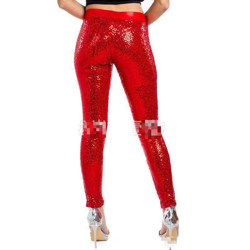 Women Leggings PU Leather Sequins Stitching Fitness Pants High Waist Christmas women's clothing 210524